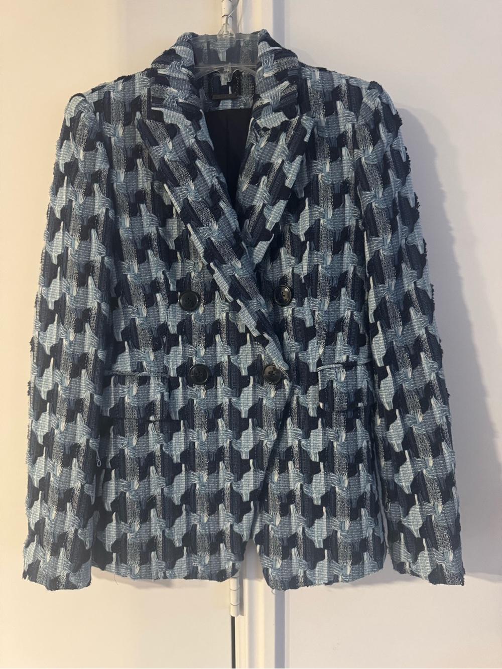 Elie Tahari Textured Navy & Light Blue Double-Breasted Women's Blazer-6